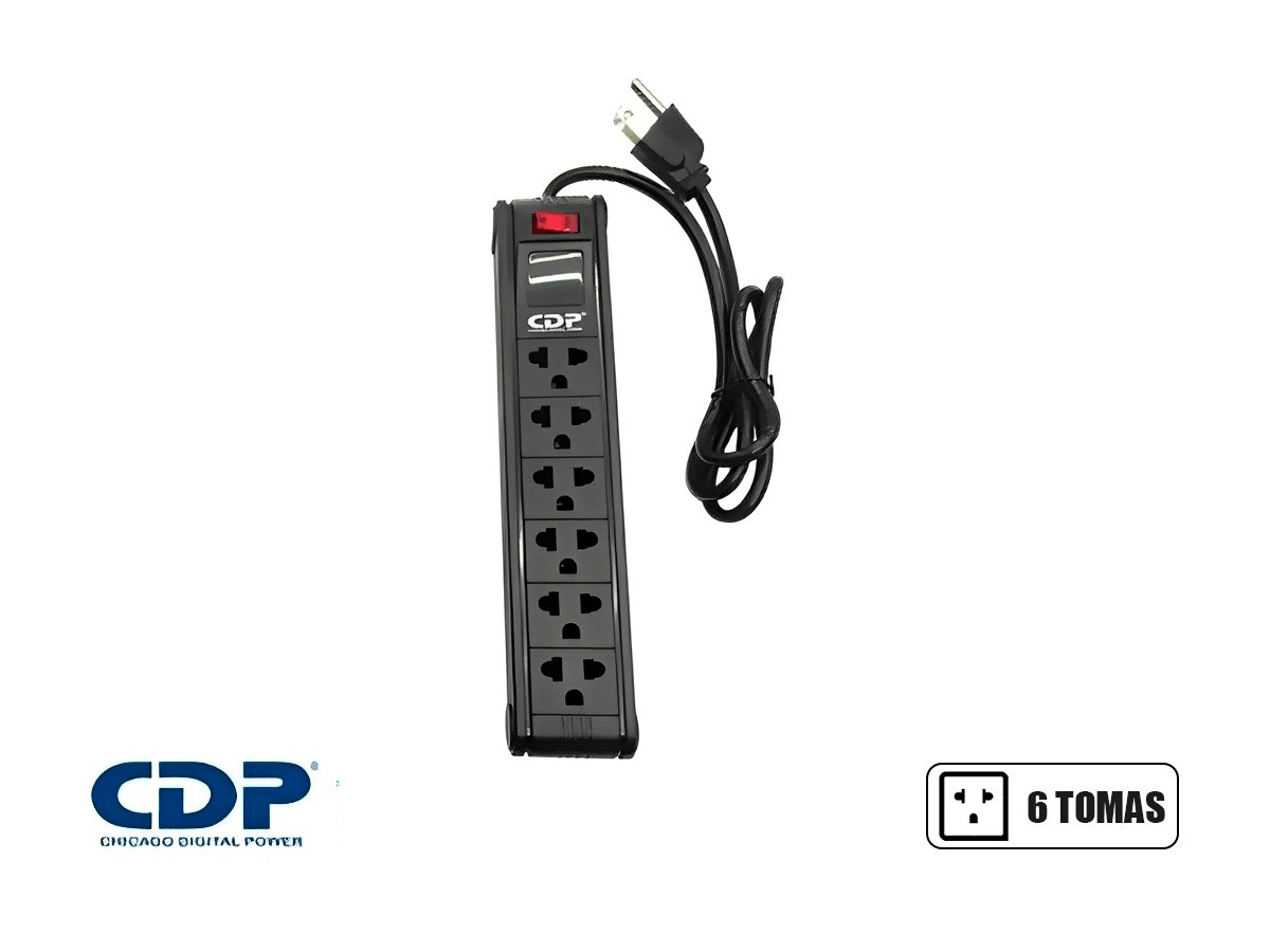 SUPRESOR DE PICOS CDP 06 TOMAS BLACK 220V (R-PS6 )