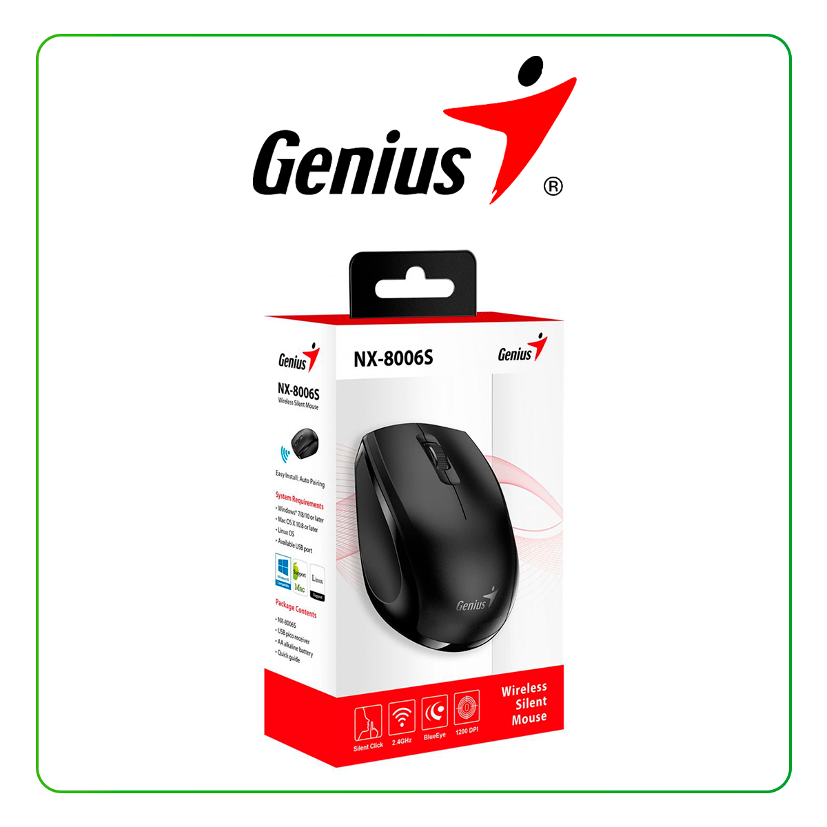 MOUSE GENIUS NX-8006S WIRELESS BLUEEYE SILENT BLACK