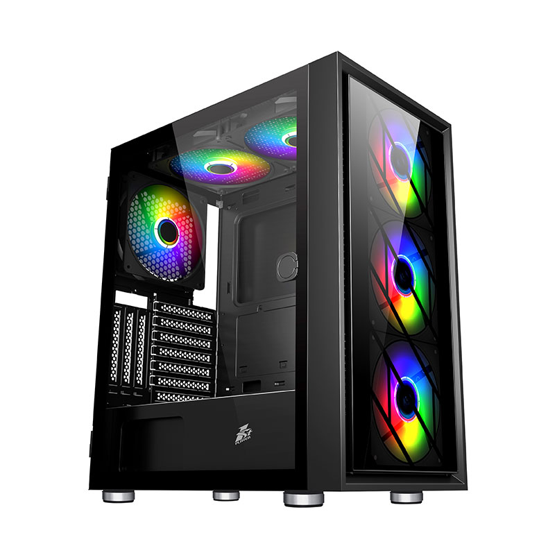 CASE 1STPLAYER AR-7G BLACK, SIN FUENTE, 1 PANEL VIDRIO, LED-RGB