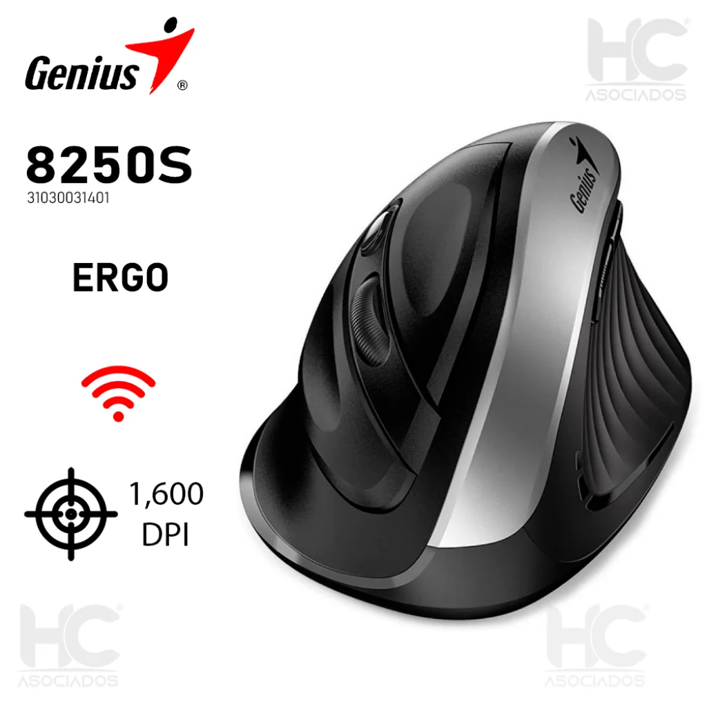 MOUSE GENIUS ERGO 8250S WIRELESS VERTICAL 6-BOT ERGONOMICO SILVER GREY
