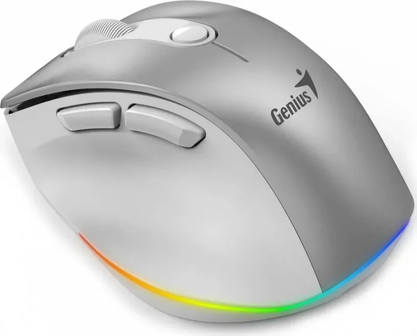 MOUSE GENIUS ERGO 9000S PRO DUAL RECARGABLE WIRELESS/BT 6-BOT SILENT RGB LIGHT SILVER
