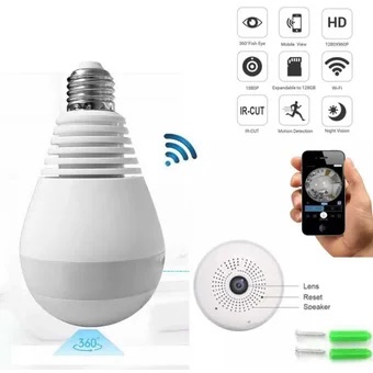 CAMARA TIPO FOCO LED M-380D-200W, 360°, WIFI, ALTAVOZ EN VIVO