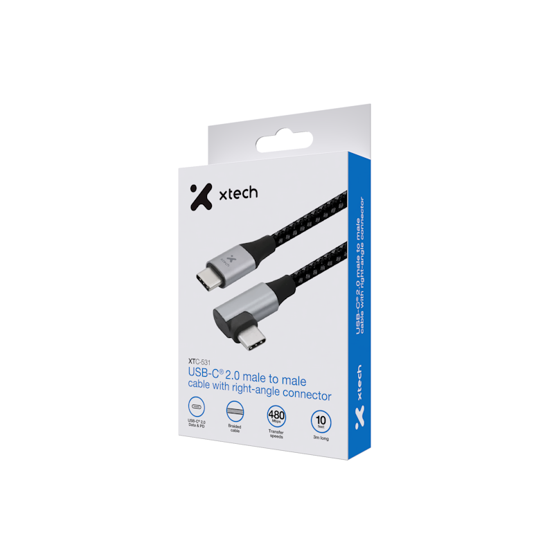 Xtech USB-C 2.0m to m cable with right-angle 3m XTC-531