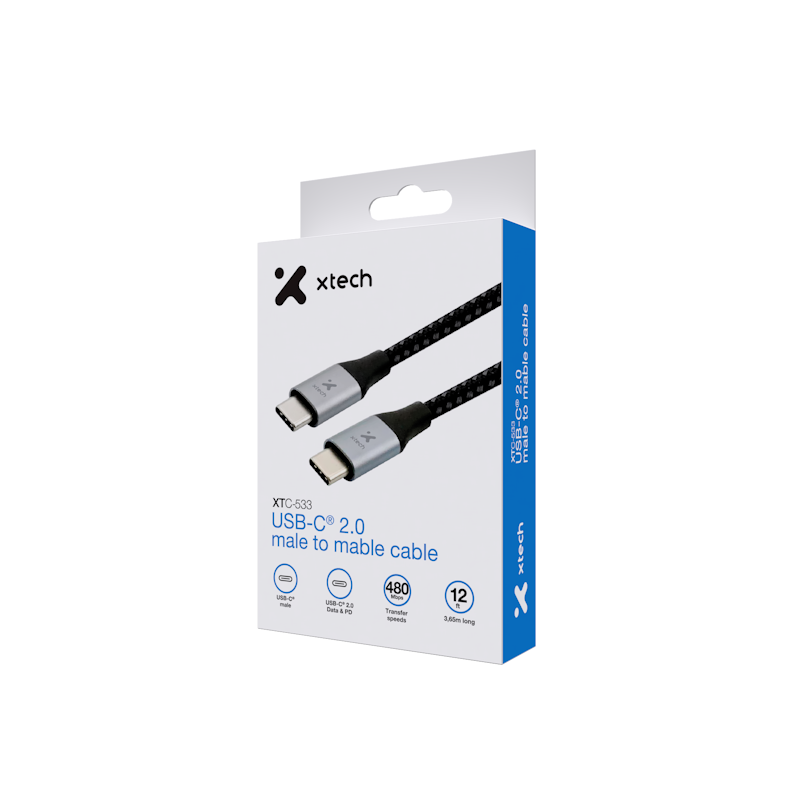 Xtech USB-C 2.0 male to male cable 3.66m braided XTC-533