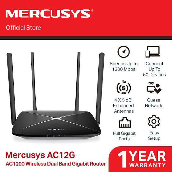Router Inalambrico Mercusys AC12G, doble banda, AC1300, 4 puertos Gigabit