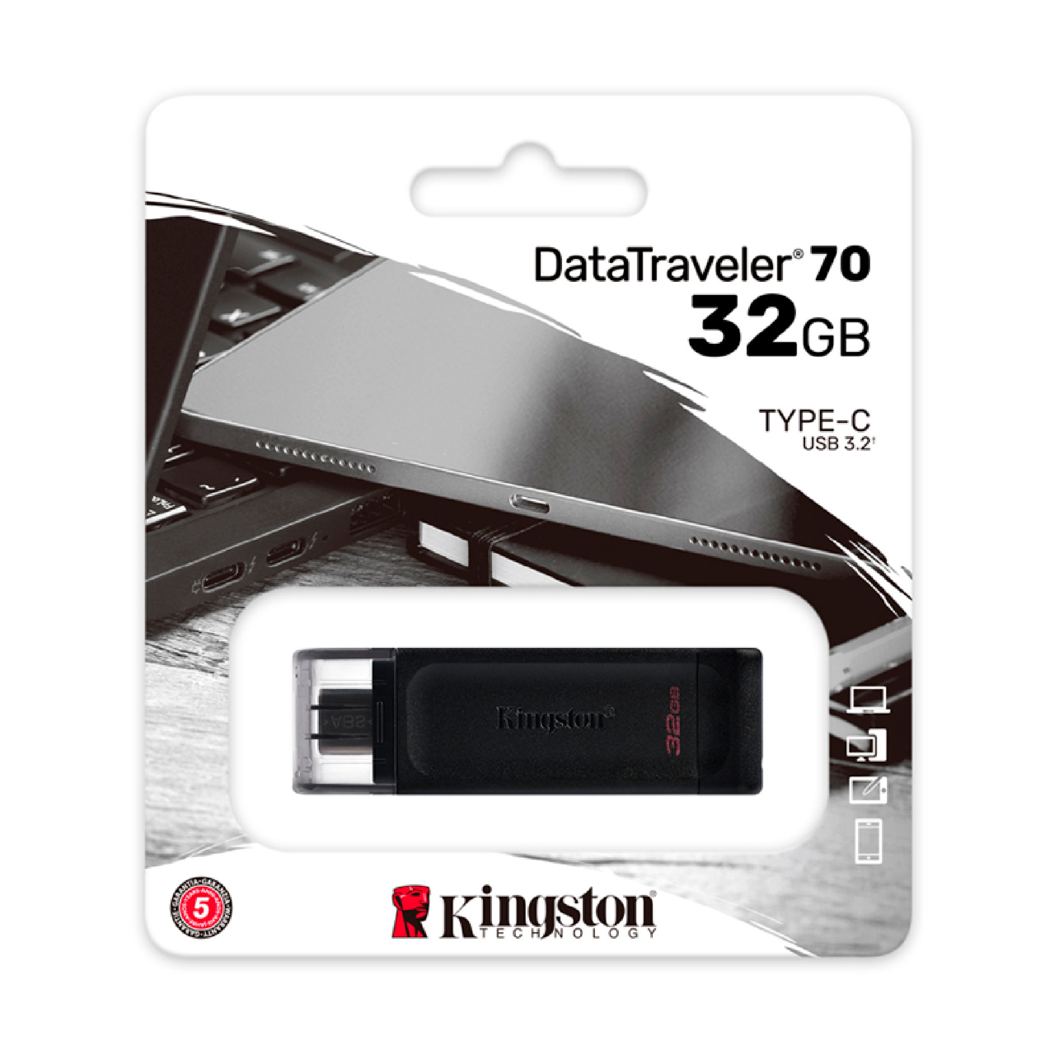 MEMORIA FLASH USB KINGSTON DATATRAVELER 70, 32GB, USB-C 3.2 GEN1, DT70/32GB