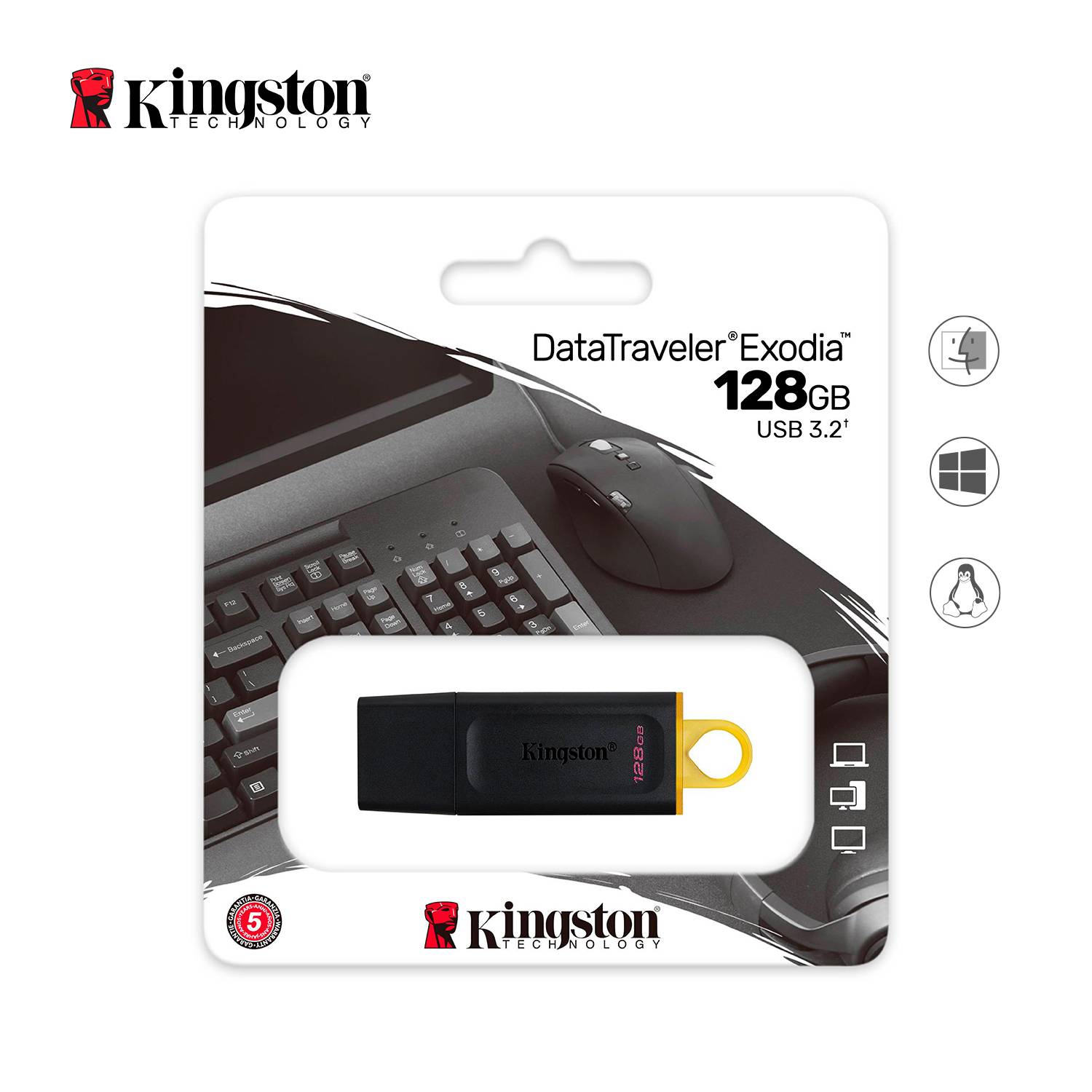 MEMORIA USB KINGSTON DATATRAVELER EXODIA 128GB, USB 3.2 GEN 1, AMARILLO, DTX/128GB