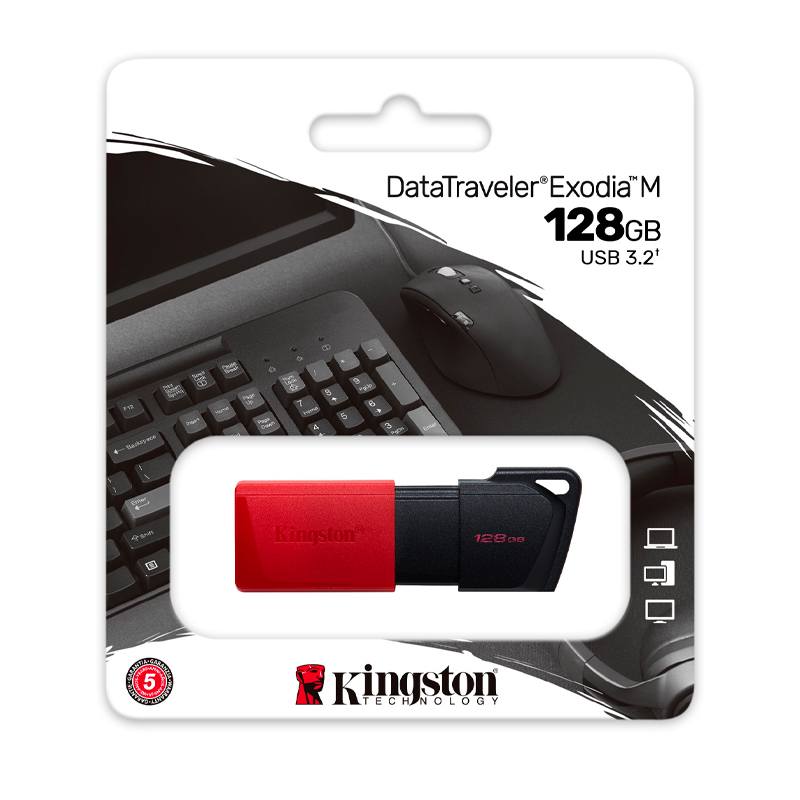 Memoria Flash USB Kingston DataTraveler Exodia M, 128GB, USB 3.2 Gen 1, Rojo, DTXM/128GB