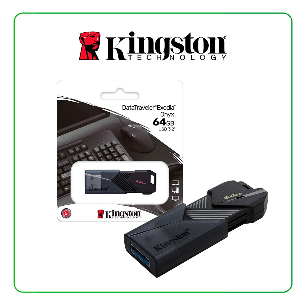Memoria Flash USB Kingston DataTraveler Exodia Onyx, 64GB, USB 3.2 Gen 1, Negro Mate, DTXON/64GB