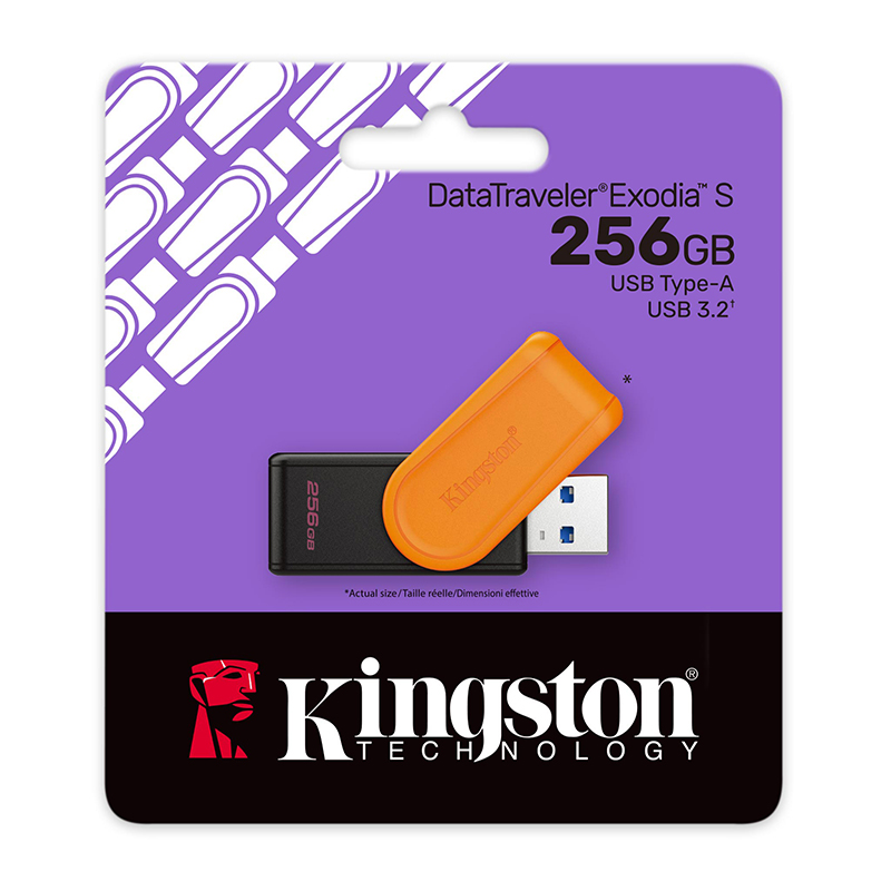 Memoria Flash USB Kingston DataTraveler Exodia S, 256GB, interfaz: USB 3.2 Gen 1, Naranja, DTXS/256GB