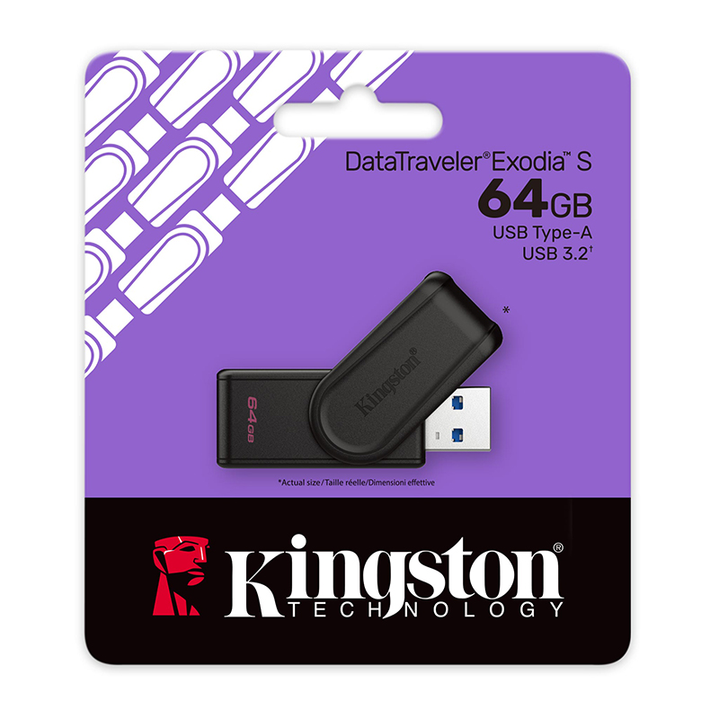 Memoria Flash USB Kingston DataTraveler Exodia S, 64GB, interfaz: USB 3.2 Gen 1, Negro, DTXS/64GB