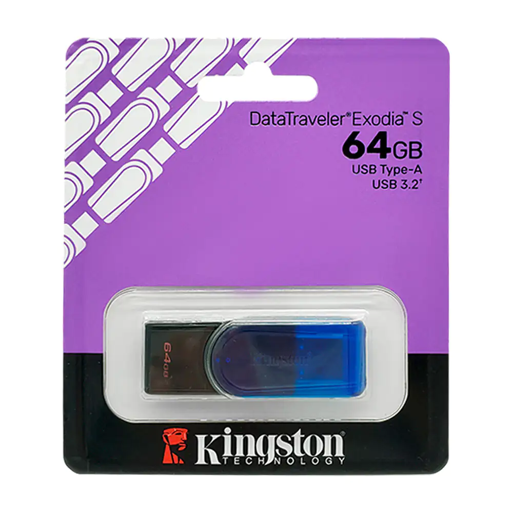 Memoria Flash USB Kingston DataTraveler Exodia S, 64GB, interfaz: USB 3.2 Gen 1, Azul, KC-U3C64-7TB