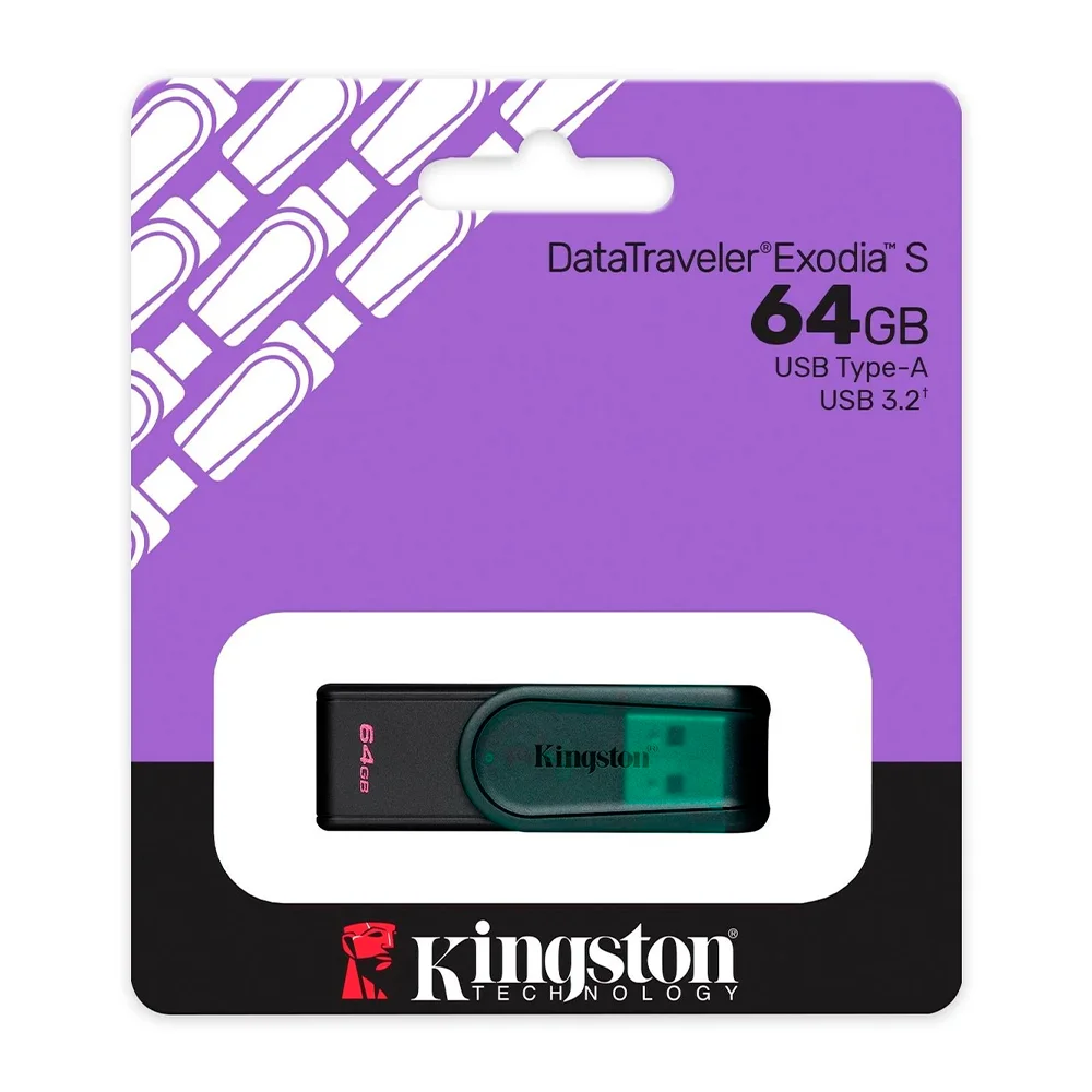 Memoria Flash USB Kingston DataTraveler Exodia S, 64GB, interfaz: USB 3.2 Gen 1, Verde, KC-U3C64-7TG