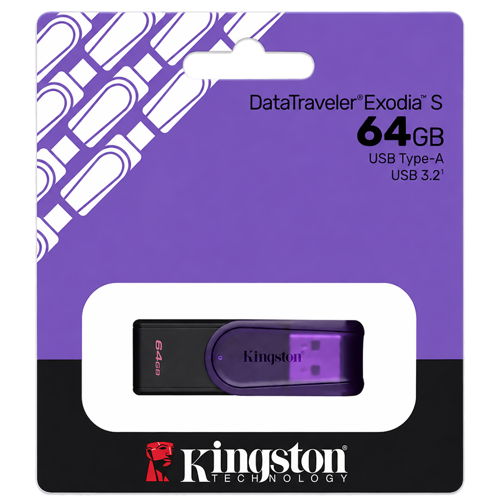Memoria Flash USB Kingston DataTraveler Exodia S, 64GB, interfaz: USB 3.2 Gen 1, Purpura, KC-U3C64-7TP