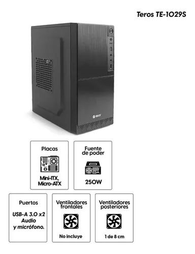 Case Teros TE-1028S, Mini Tower, 250W, USB 2.0/ USB 3.0, Audio HD
