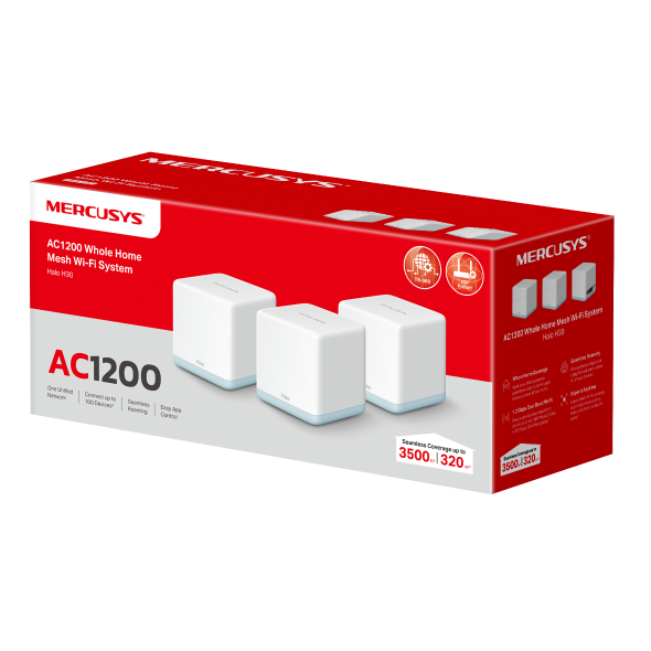 Mercusys Halo H30G V1 - Sistema Wi-Fi - (3 enrutadores) - hasta 320 metros cuadrados - malla 1GbE - Wi-Fi 5 - Doble banda