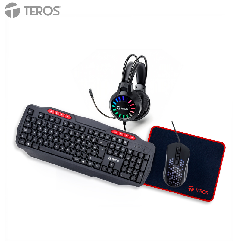 Kit 4 en 1 Teclado + Mouse + Auriculares + Mousepad TEROS TE-5014S