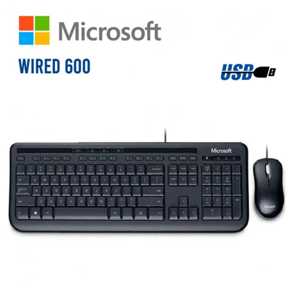 KIT TECLADO Y MOUSE MICROSOFT WIRED 600, USB, NEGRO.