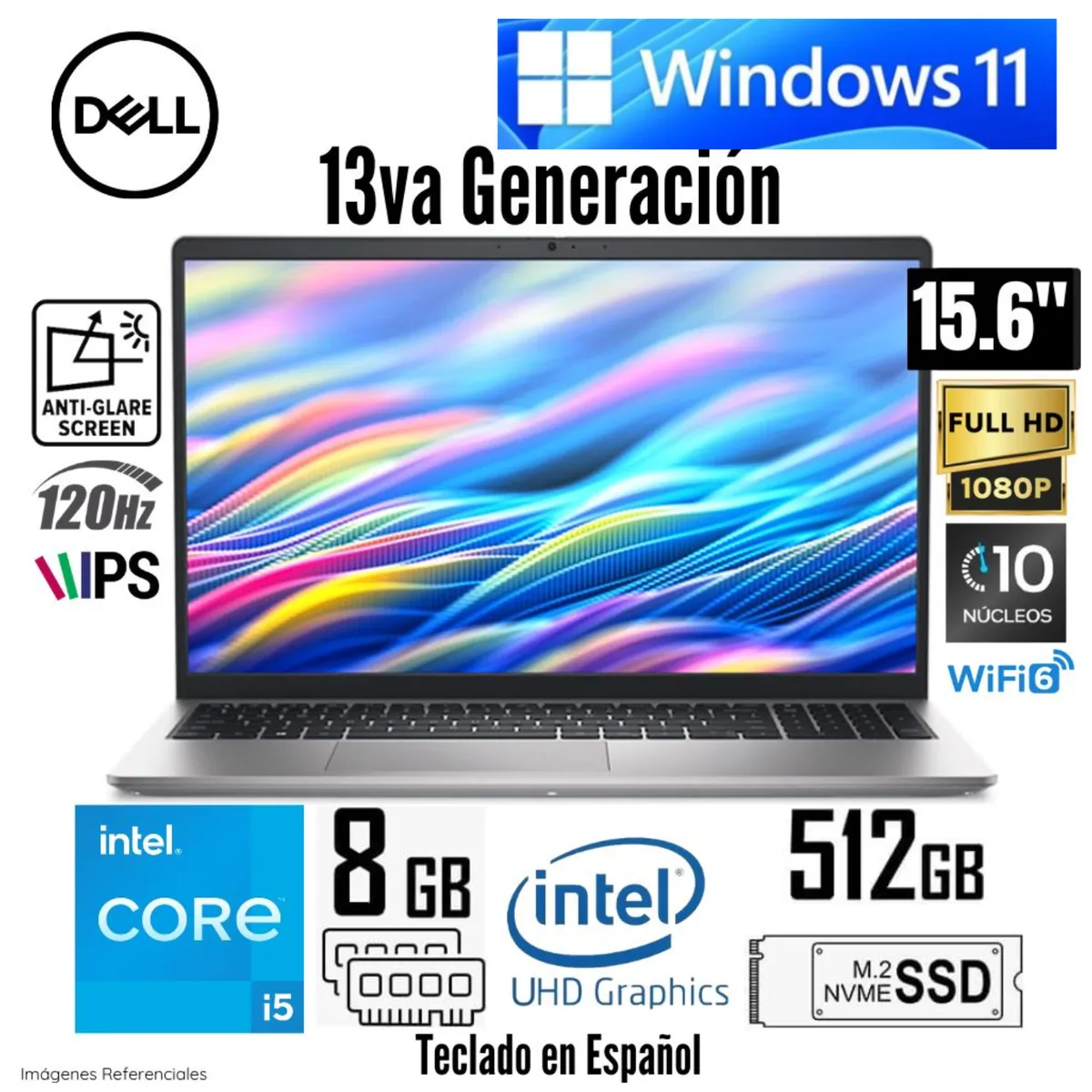 Laptop Dell DC15250 Intel Core i5-1334U RAM 8 GB Disco SSD 512 GB Pantalla 15.6" FHD FreeDOS
