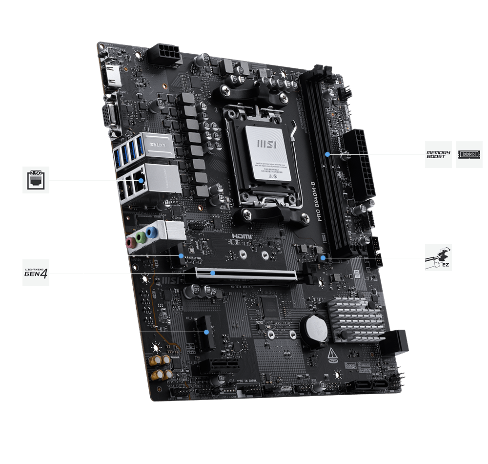 Motherboard MSI PRO B840M-B, Chipset AMD B840, Socket AMD AM5, mAT
