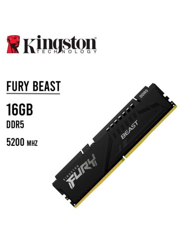 Memoria Kingston Fury Beast 16GB, DDR5-5200MHz, PC5-41600, CL40, 1.25V, 288-Pines, XMP 3.0, KF552C40BB-16