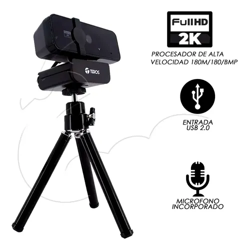 Cámara web Teros TE-9072, hasta 2592p 2K, micrófono incorporado, USB 2.0 Incluye Tripode