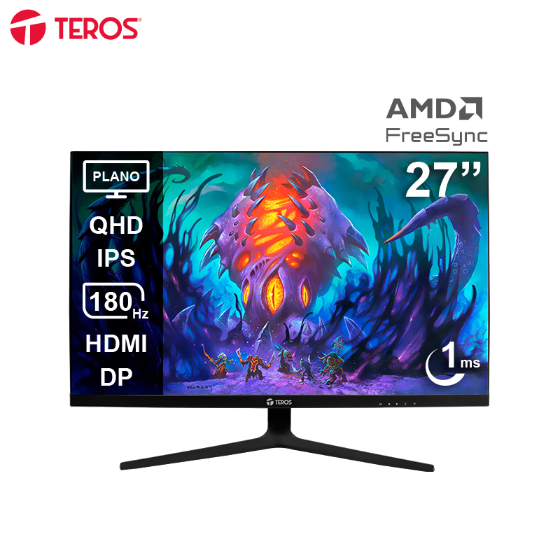Monitor plano gaming TEROS TE-2769G, 27" QHD IPS flat, 180 Hz, 1ms, HDMI, DP, Audio