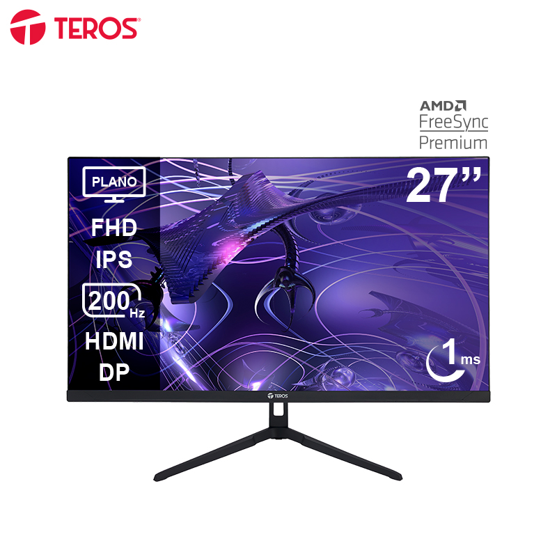 Monitor plano gaming TEROS TE-2786G, 27" FHD IPS, 200Hz, 1920x1080, HDMI, DP, FreeSync