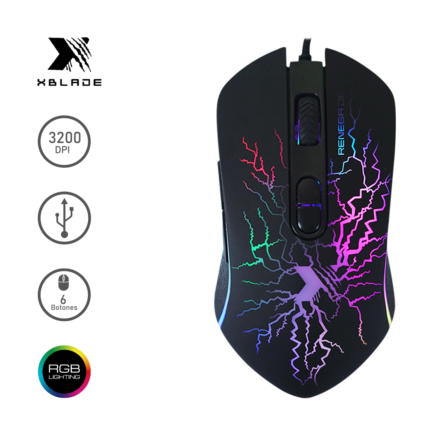 MOUSE GAMER XBLADE STORM GXB-MO328, 3200 DPI, ILUMINACION MULTICOLORBLACK