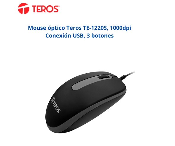 Mouse óptico TEROS TE-1220S, 1000 DPI, USB, 3 botones