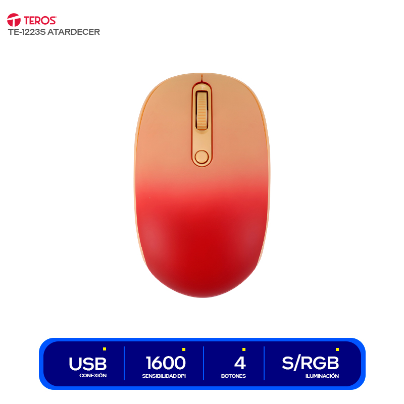 Mouse óptico inalámbrico TEROS TE-1223S, 800-1200-1600 DPI, receptor USB, 4 botones