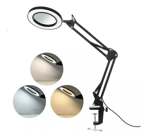 LAMPARA DE MESA CON CLIP METALICO LUZ LED REGULABLE Y LUPA MT-332