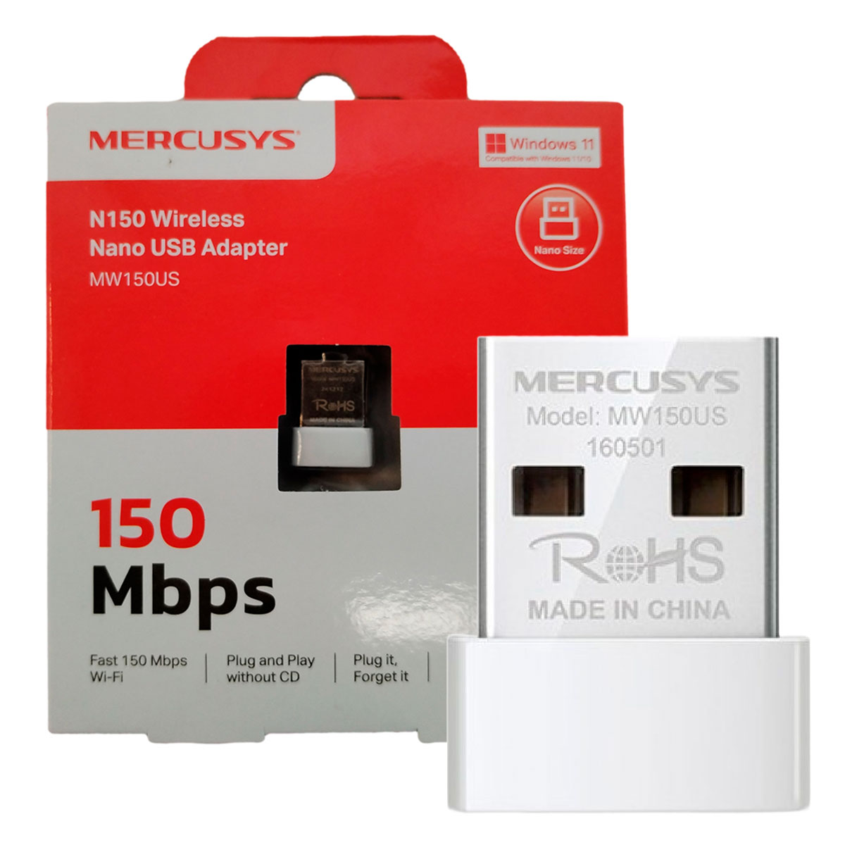 Adaptador USB Nano Inalámbrico Mercusys N150, USB 2.0, 150 Mbps
