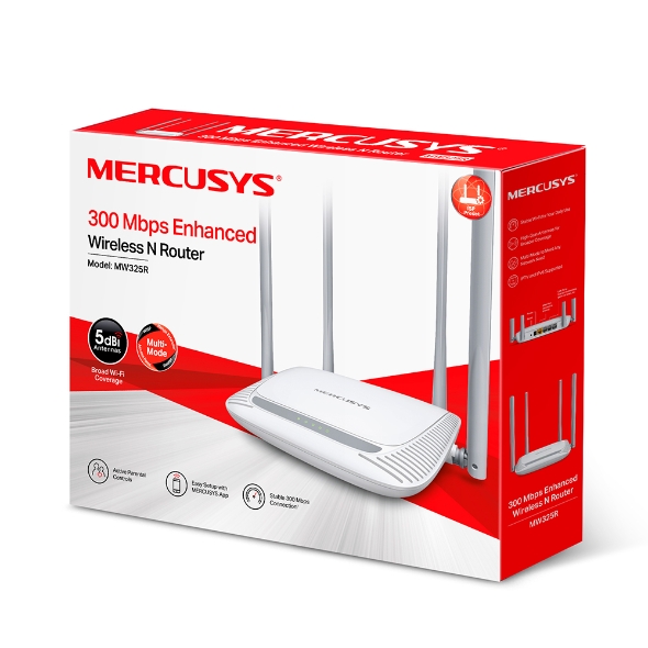 Router Inalambrico Mercusys MW325R, 300mbps, 4 antenas 5dbi, 4 puertos