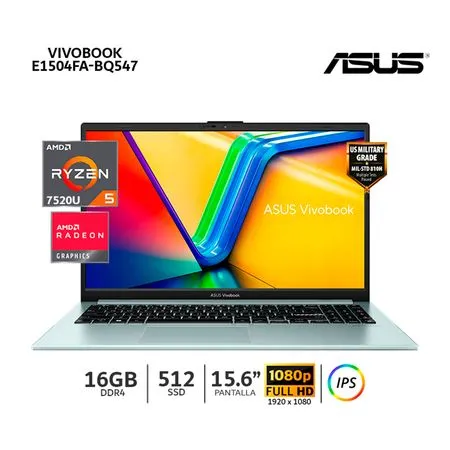 Laptop ASUS E1504FA-BQ547, 15.6" FHD LED IPS, AMD Ryzen 5 7520U 2.8/4.3GHz, Ram 16GB LPDDR5, SSD 512GB M.2 NVMe