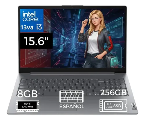 Laptop Lenovo V15 G5 IRL, 15.6" FHD TN, Core i3-1315U de hasta 4.5GHz, Ram 8GB DDR5-5200, 256GB SSD M.2