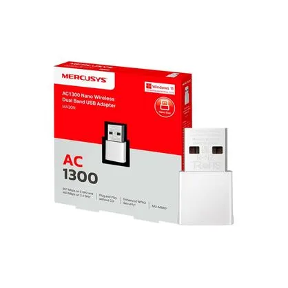 Adaptador USB Nano Inalámbrico Mercusys MA30N AC1300, DuL Band,USB 2.0