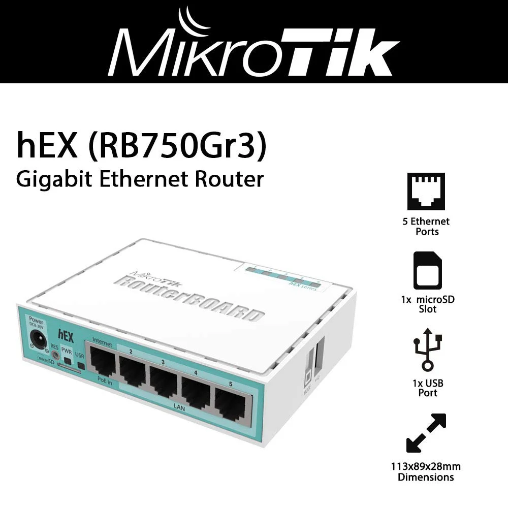 MIKROTIK RB750GR3 Routerboard 5 Puertos Gigabit Ethernet, 1 Puerto USB. Versión 3