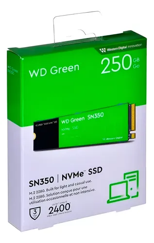 Unidad en estado solido Western Digital Green SN350 NVMe, 250GB M.2 2280