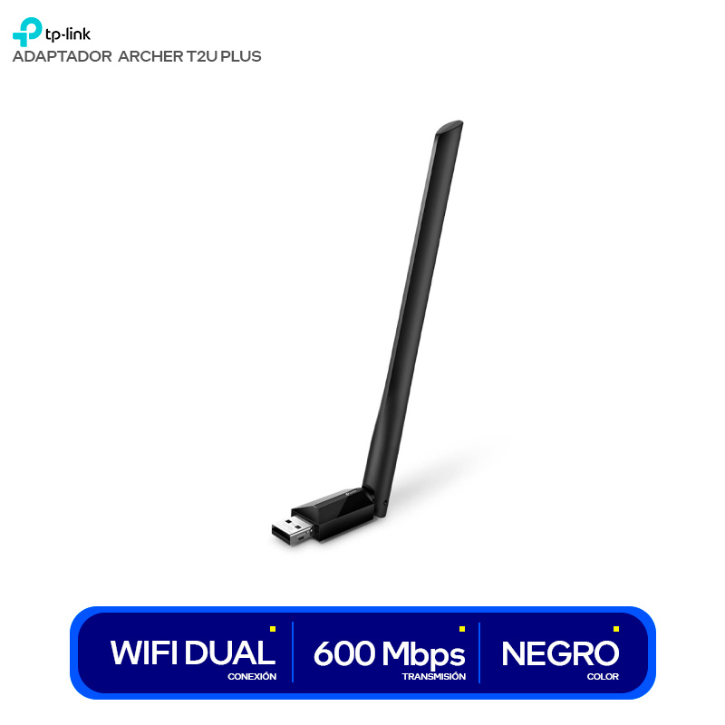 ADAPTADOR USB WIFI TP-LINK ARCHER T2U PLUS, DOBLE BANDA 2.4-5GHZ, ANTENA EXTERNA